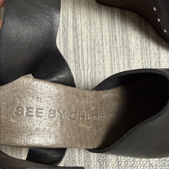 See By Chloe Black Leather Wedge Women's Sandals Size 36 - Picture 5 of 8